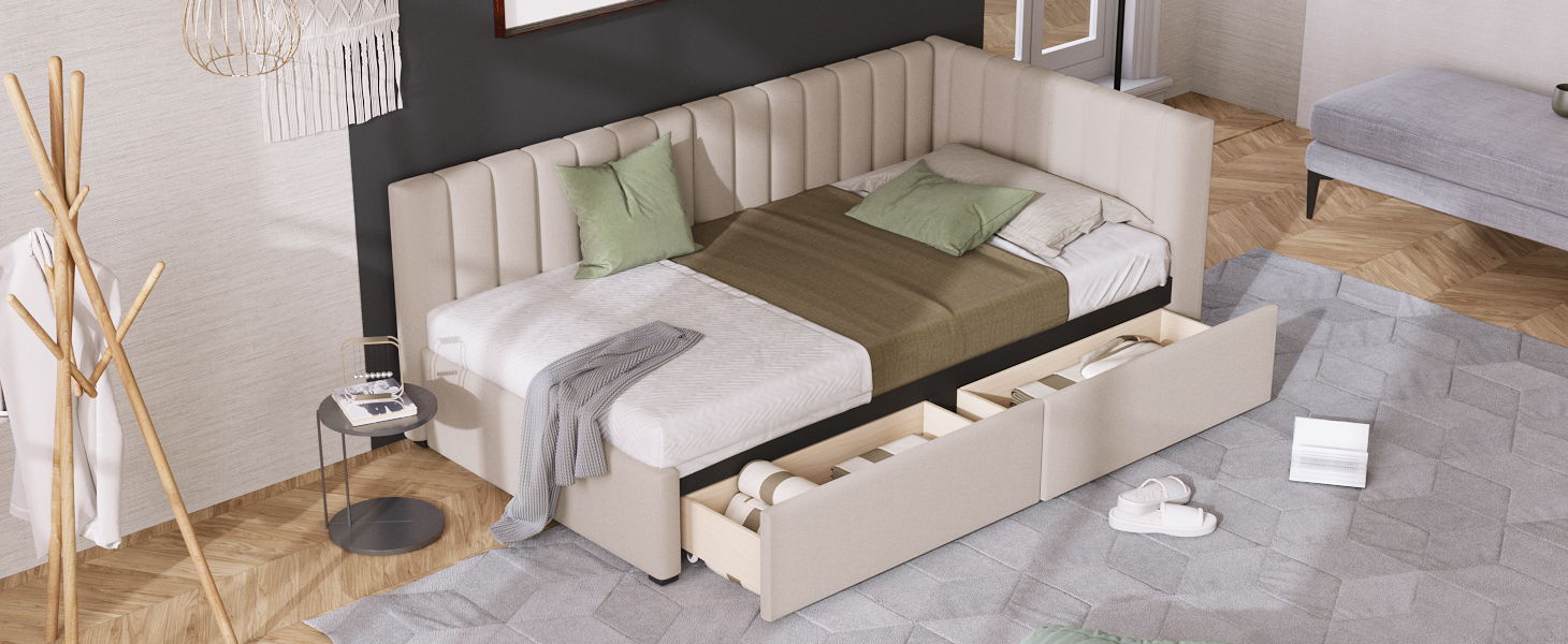 Upholstered Daybed, Sofa Bed Frame, No Box Spring Needed