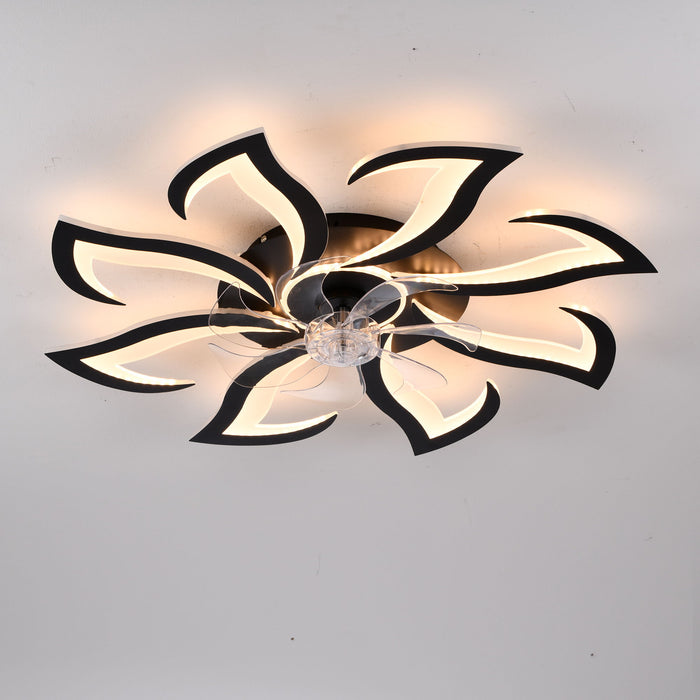 Flower Ceiling Fan With Remote Controlled LED Light, Flush Mount DC Motor Fan