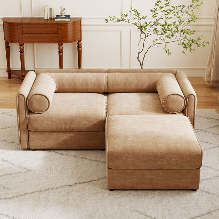 Contemporary Elegant White Chenille Sofa With Storage And Ottoman