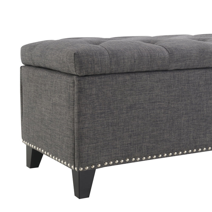 Button-Tufted Storage Ottoman With Safety Close Hinge