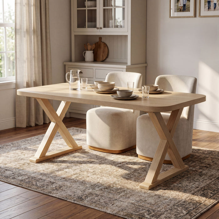 Dining Table With X-Shaped Legs, Rectangular Indoor - Natural