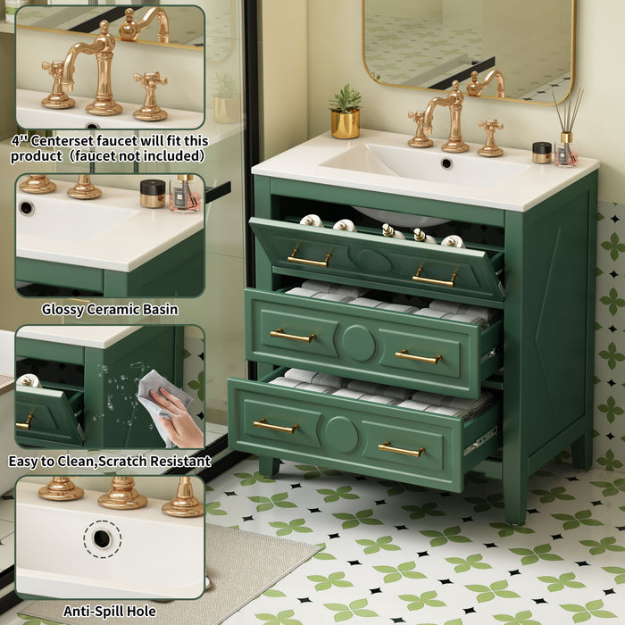 Retro Bathroom Vanity With Sink Combo, Free Standing Single Set With 3 Drawers