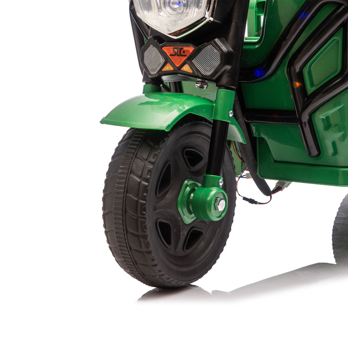 12V Kids Electric 3 Wheel Cargo Truck, 2Wd, Anti Slip Wheels, Large Storage, Extra Wide Seat With LED Lights & Music - Green