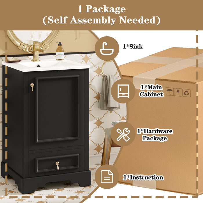 Bathroom Vanity With Sink, Soft Close Door, Adjustable U-Shaped Shelf