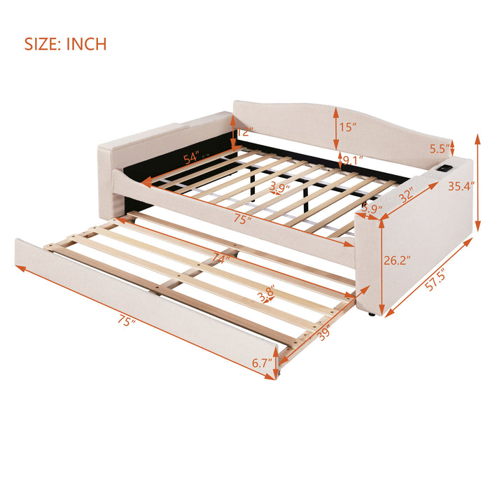 Upholstered Daybed With Storage Armrests, Trundle And Latest Integrated Bluetooth Audio System