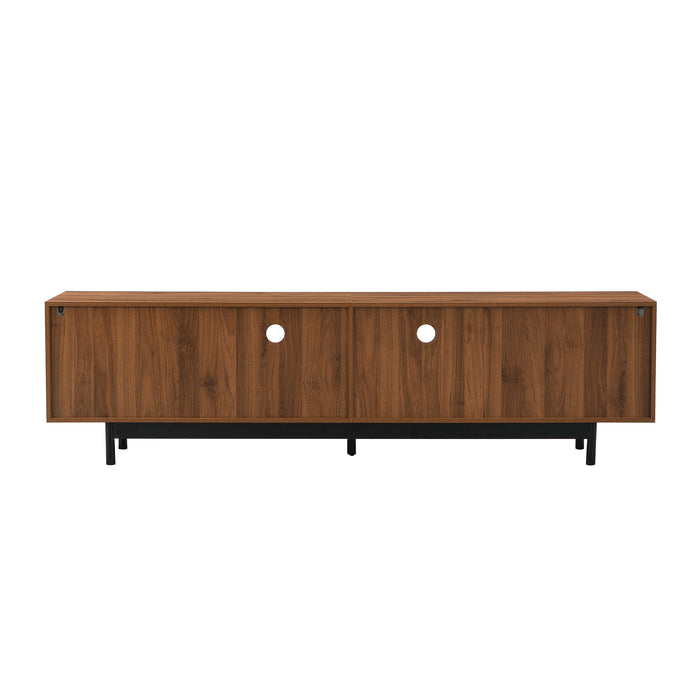 TV Stand, Media Console With 2 Drawers, Soft Closing Slatted Doors, Living Room Entertainment Center - Walnut