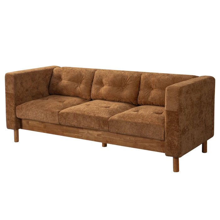 3 Seater Sofa With Square Arms, Tufted Pillow Back For Living Room