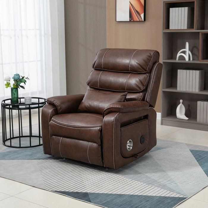 180 Degree Recliner Chair With Wireless Charging, Lumbar Support, And Dual Motor Lift - Brown