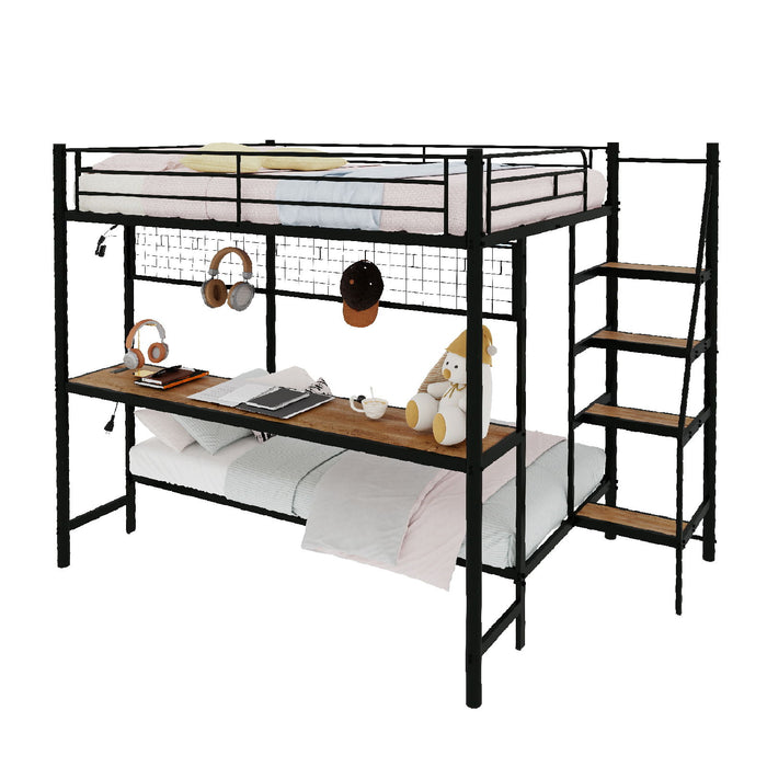 Bunk Bed With Built In Desk And LED Lighting
