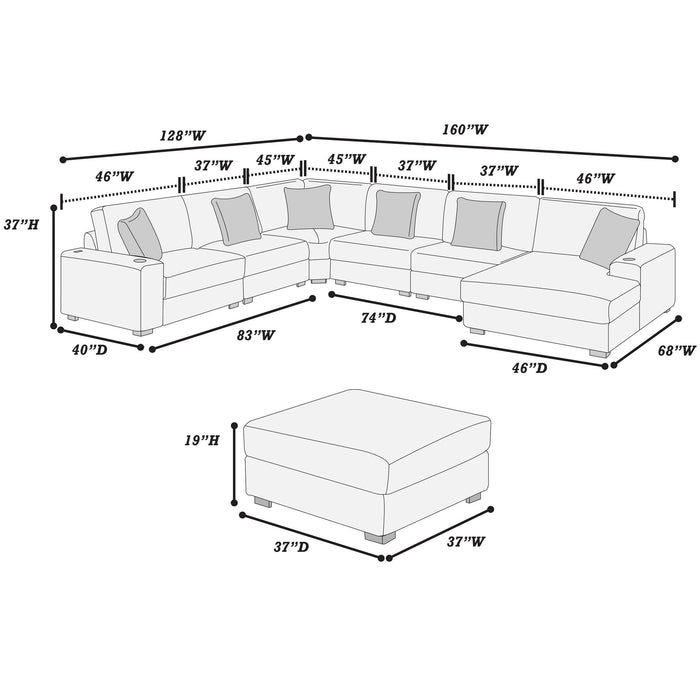 Contemporary Style Modular Sectional Sofa Set With USB, Cup Holder