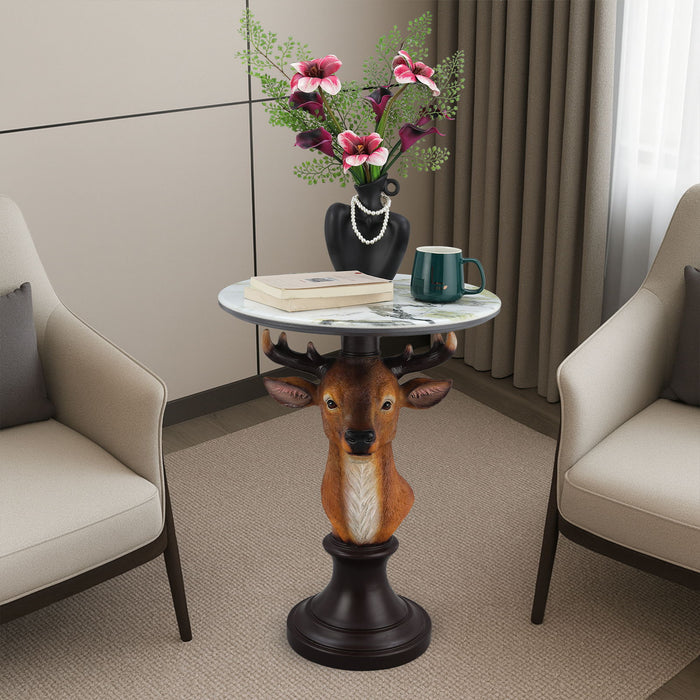 Deer Head Accent Table, Animal Statue For Living Room - Brown