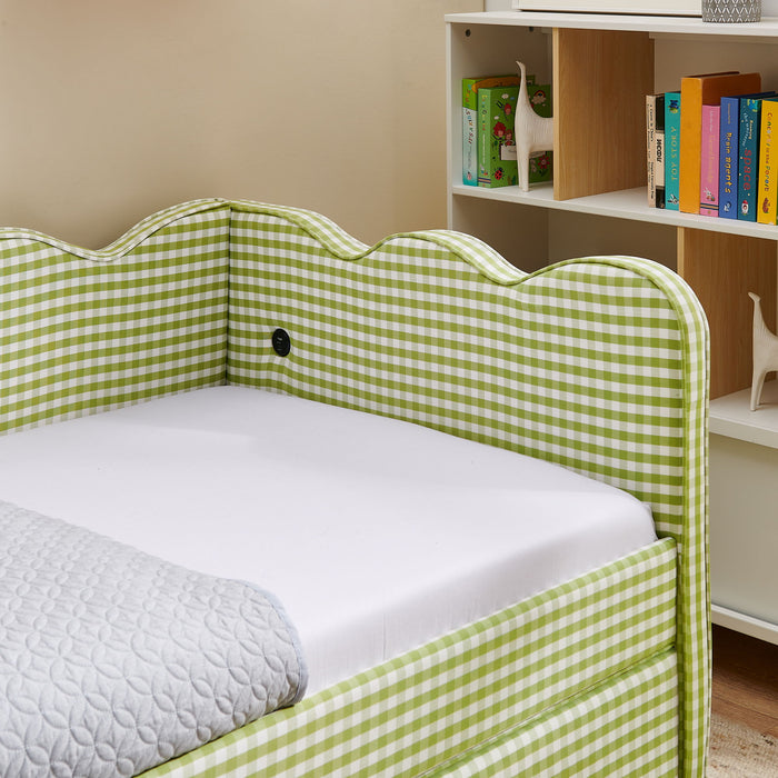 Gingham Daybed With USB Charging Port, Wave-Shaped Design