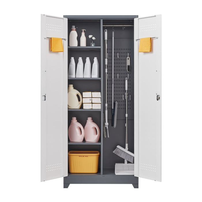 Lockers With Locking Doors, Adjustable Shelves, High Broom Tool Storage Cabinet