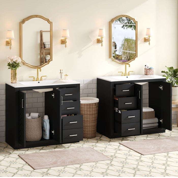 Modern Bathroom Vanity With Ceramic Sink, 6 Drawers & Soft-Close Doors