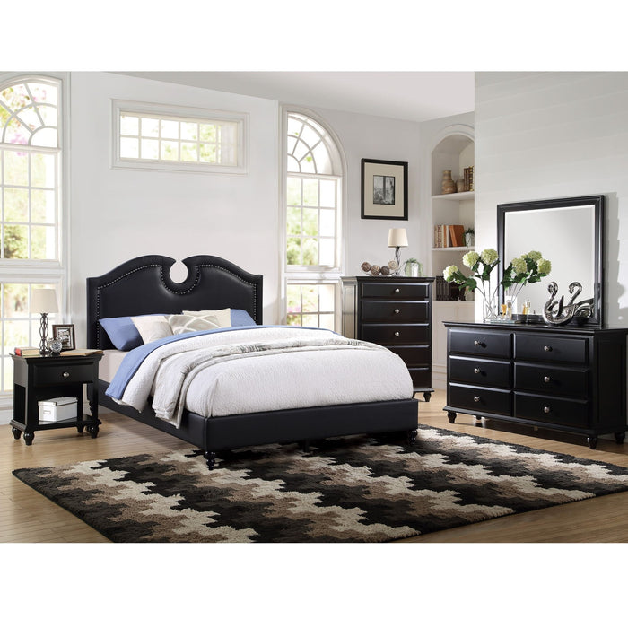California King Size Bed With Nailhead Trim And Cut Out - Black