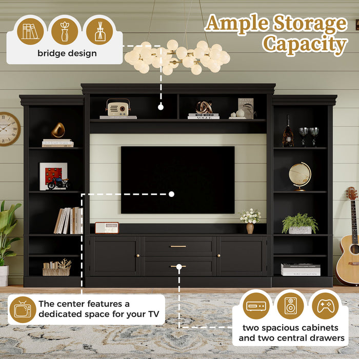 Elegant Entertainment Center Wall Unit With Bookshelves