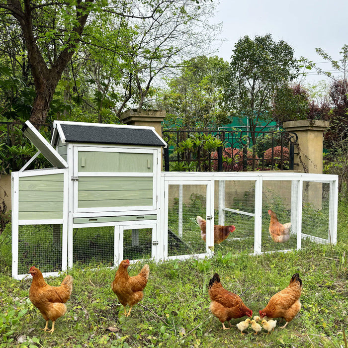 Chicken Coop, Large Outdoor Hen House With Run And Nesting Box Poultry Cage, Rabbit Hutch - Gray Green