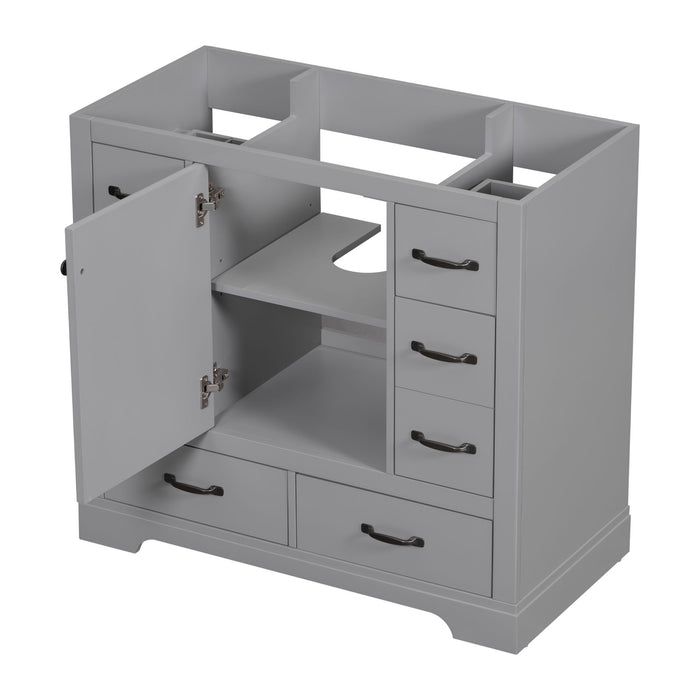 36" Bathroom Vanity Without Sink, Cabinet Base Only, 6 Drawers, Multi Functional Drawer Divider, Adjustable Shelf - Gray
