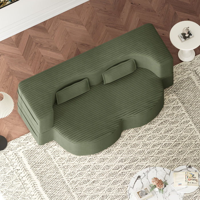 Convertible Plush Corduroy Foam-Filled Sleeper Sofa Bed With 2 Pillows