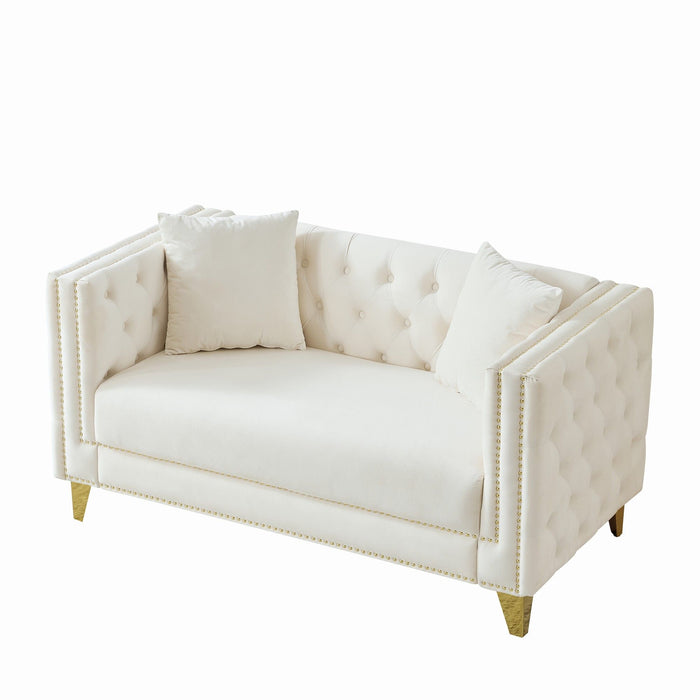 2 Seater Deep Seat Sofa With Button Nailhead, Square Arm