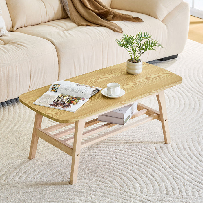 Coffee Table With Double Layer Storage For Living Rooms - Wood
