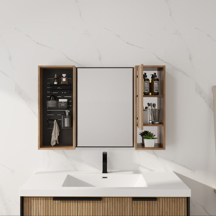 41.6" Wall Mounted Bathroom Cabinet With Soft Close Door, Storage Cabinet Featuring - Imitative Oak
