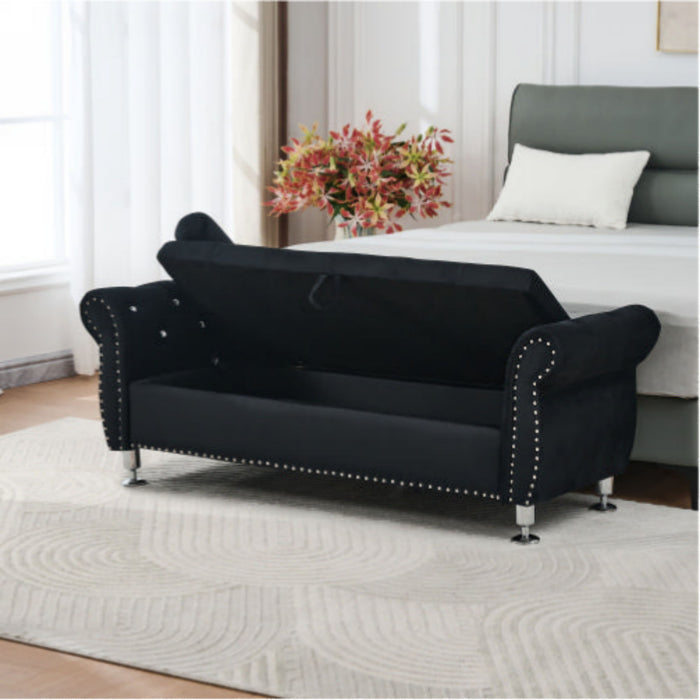 Storage Bench With Crystal Buttons And 1 Pillow For Bedroom