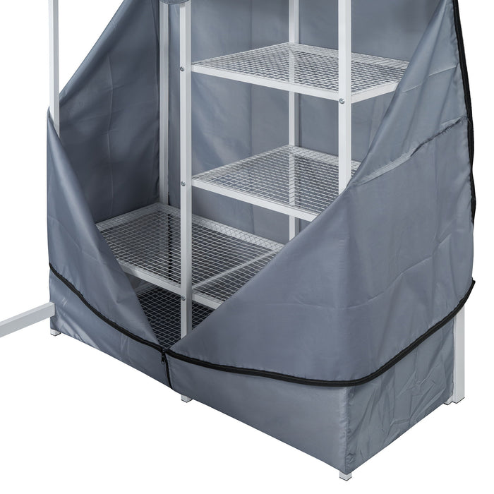 Loft Bed With Desk, Shelves, Power Outlet, LED Light And Wardrobe