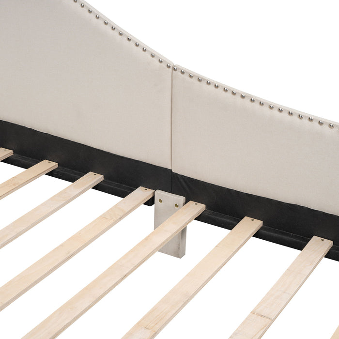 Upholstered Daybed With Headboard And Armrest, Support Legs