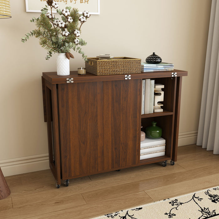 3 In 1 Foldable Side Table With 4 Storage Shelves