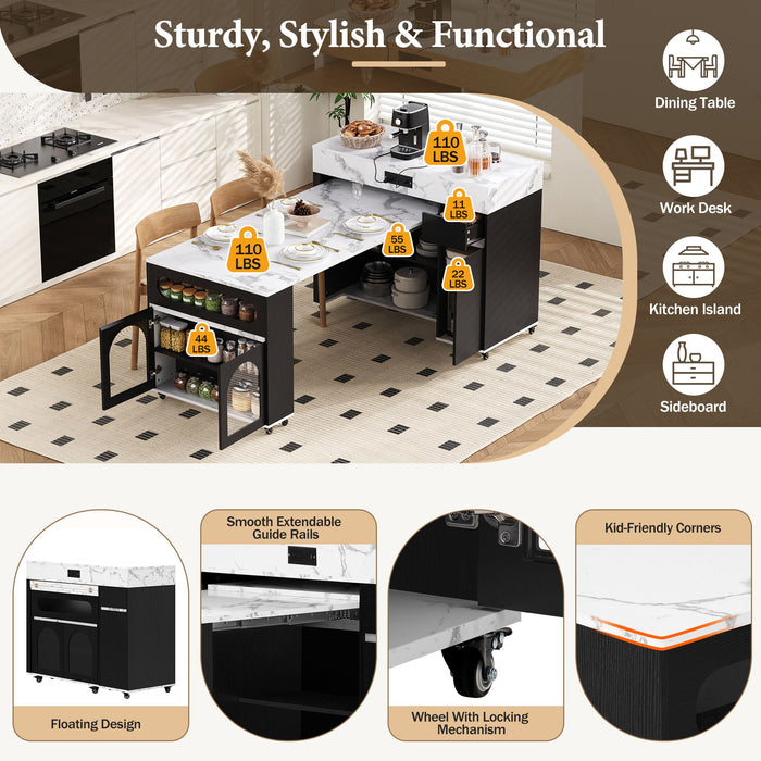 Extendable Dining Table With Folding Top, Rolling Kitchen Island With Drawers And Power Outlet
