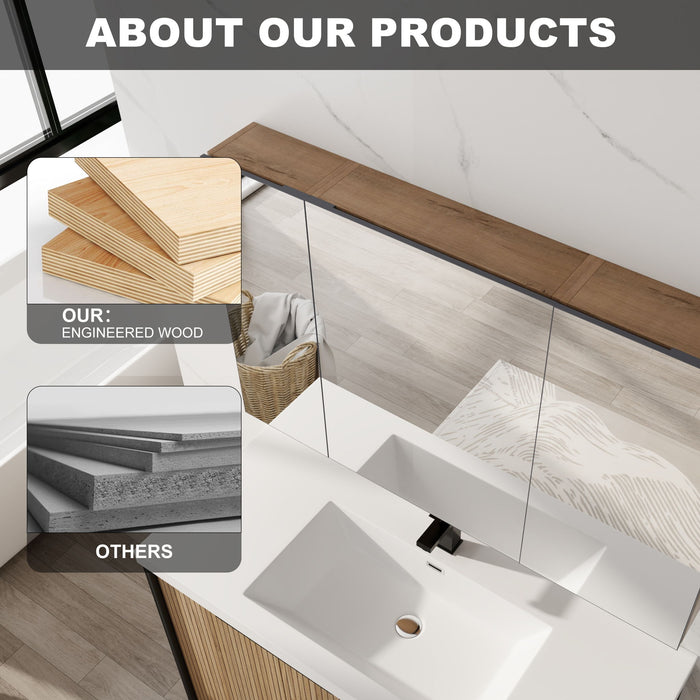 Wall Mounted Bathroom Cabinet With Adjustable Shelves Storage Cabinet - Imitative Oak