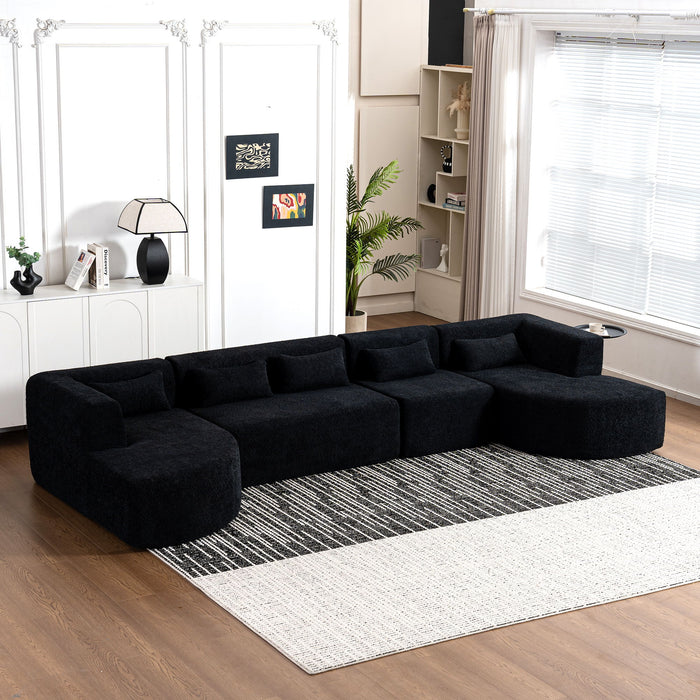 Upholstered Sofa Free Combined Sofa Couch With 2 Chaise Lounge And Five Back Pillows For Living Room