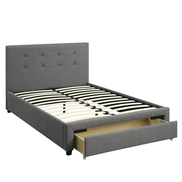 Bed With Tufted Headboard And Storage Drawer