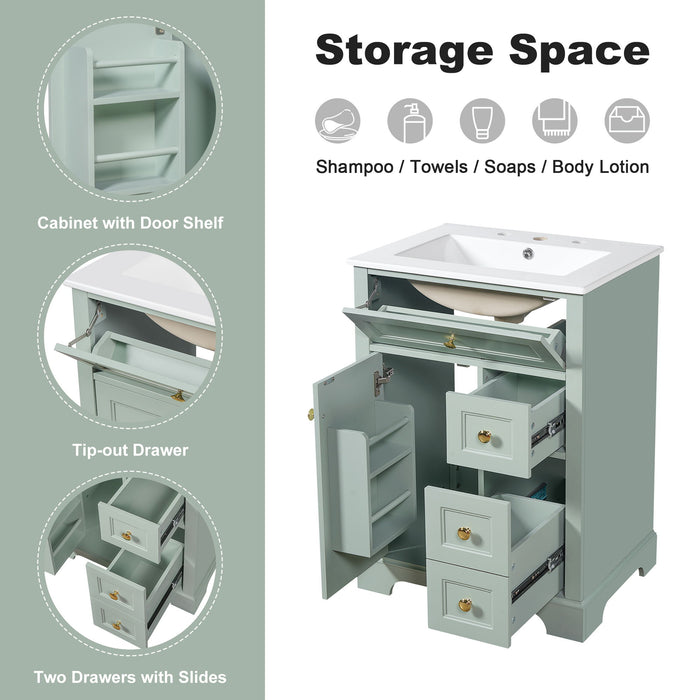 Modern Bathroom Vanity With Sink, 3 Drawers & Cabinet With 2 Tier Door Storage