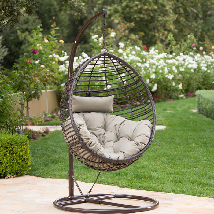 Hanging Basket Chair With Metal Frame And Seat Cushion