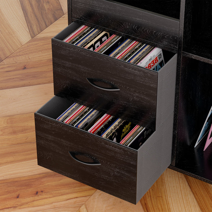 Grain Record Player Stand, Media Console With Speaker Shelf & 2 Drawers