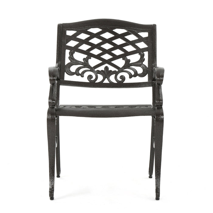 Luminea - Outdoor Aluminum Dining Chair With Scroll Design, Lattice Pattern And Cabriole Legs - Bronze