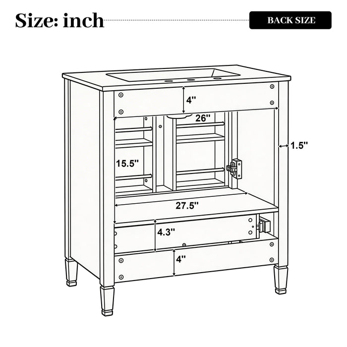 Elegant Fluted Bathroom Vanity With Sink, Soft Close Doors & Drawer