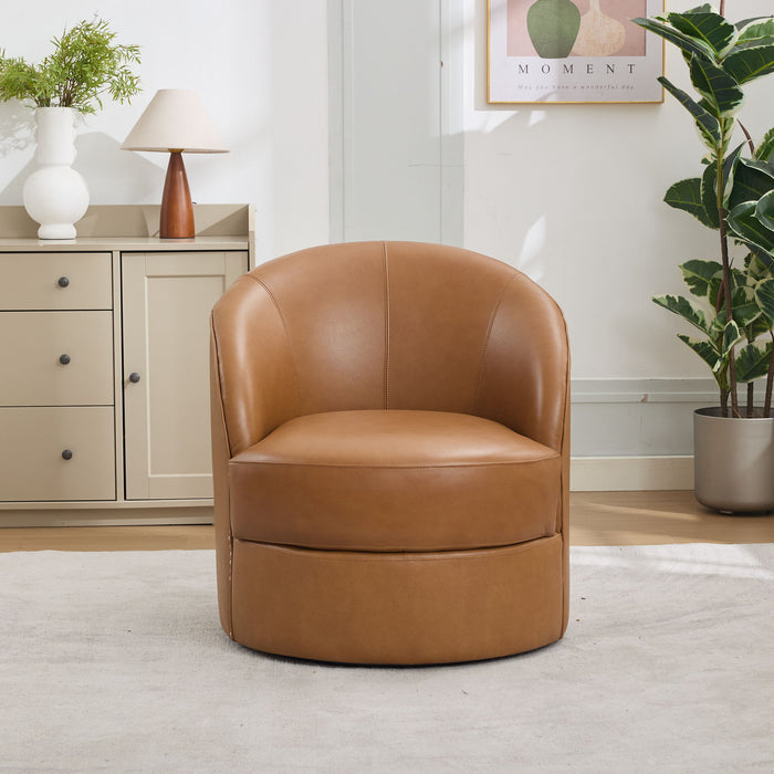 Swivel Accent Chair With 360° Smooth Spin - Black / Light Brown / Silver