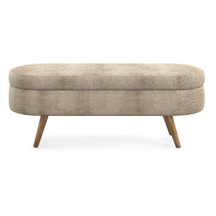 Modern Ottoman Oval Storage Bench With Rubber Wood Legs
