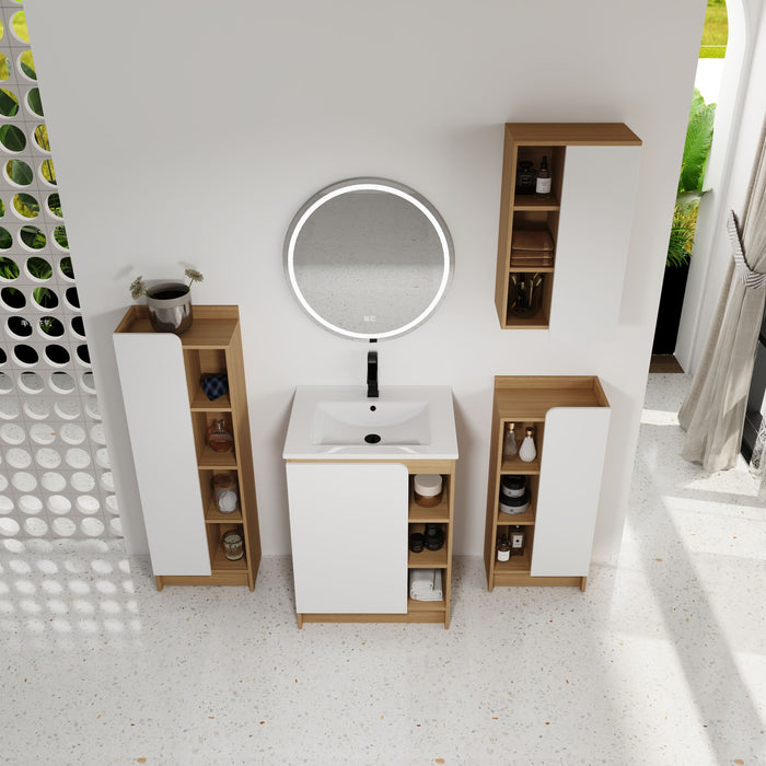 4 Piece Bathroom Vanity Set With Sink, Vanity Combo With Storage Cabinets - Black / Light Oak / White