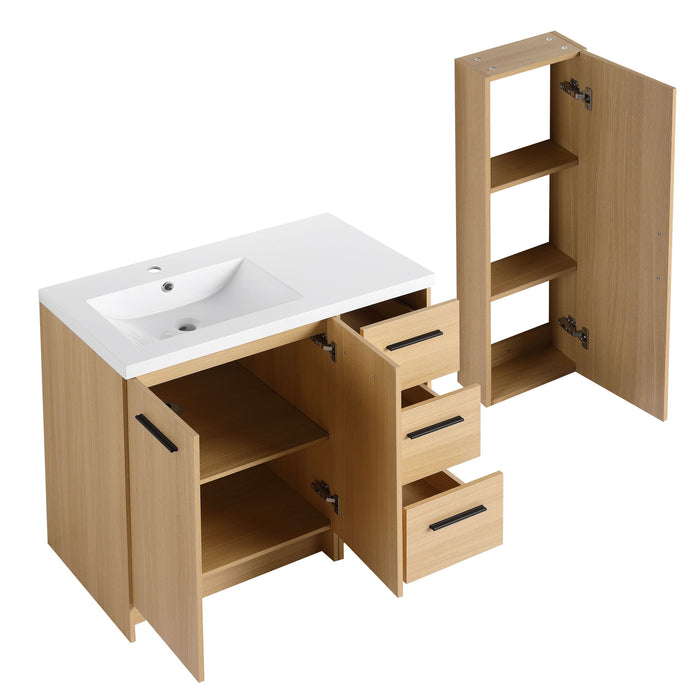 Freestanding Bathroom Vanity Set With Tall Linen Cabinet, 3 Drawers And Large Storage, Single Sink