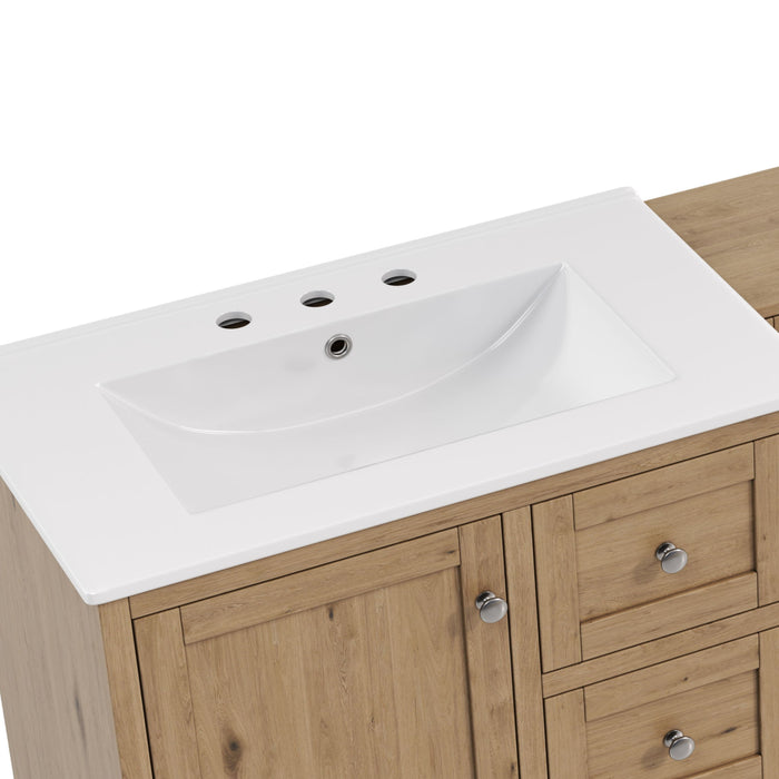 Double Sink Bathroom Vanity With Countertop, 2 Ceramic Sinks, 6 Drawers, Soft Close Design