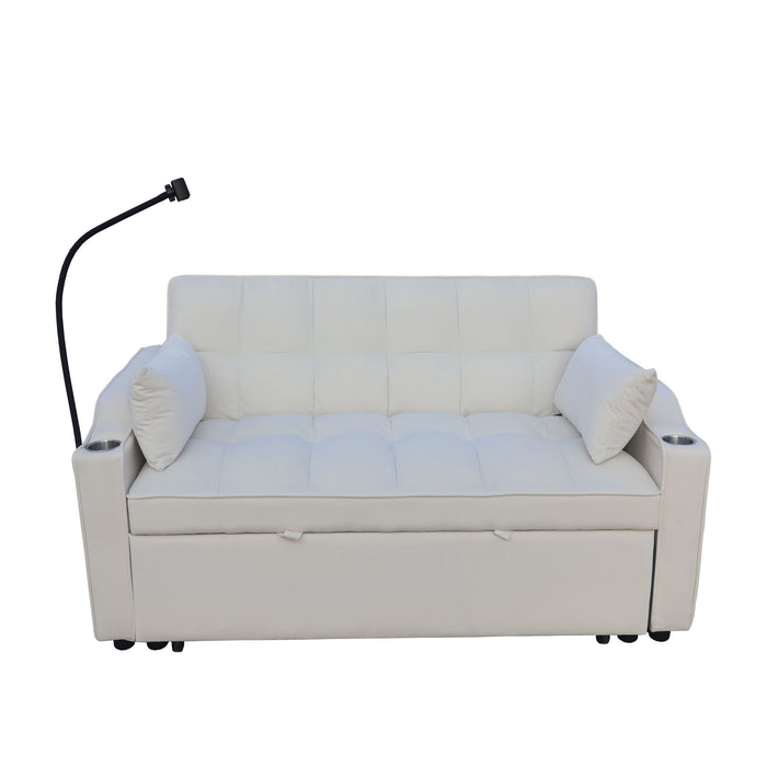 Modern Velvet Loveseat Futon Sofa With Pullout Bed, Adjustable Reclining Backrest, Toss Pillows