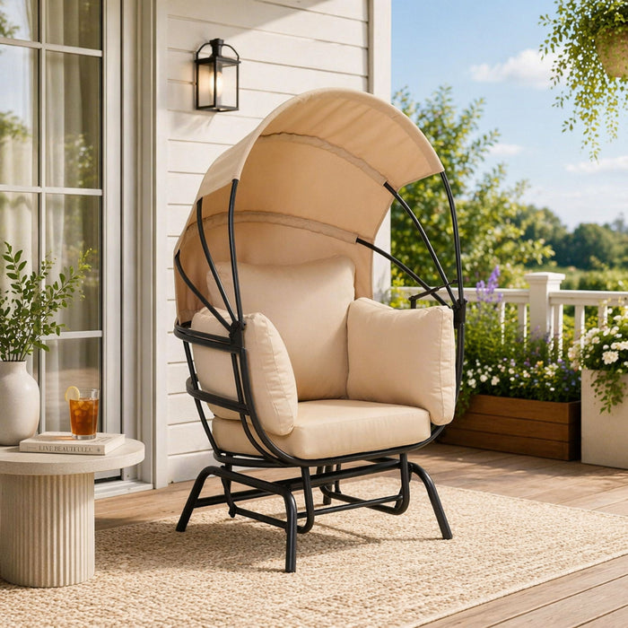 Egg Chair With Cushion And Retractable Canopy - Black / Taupe