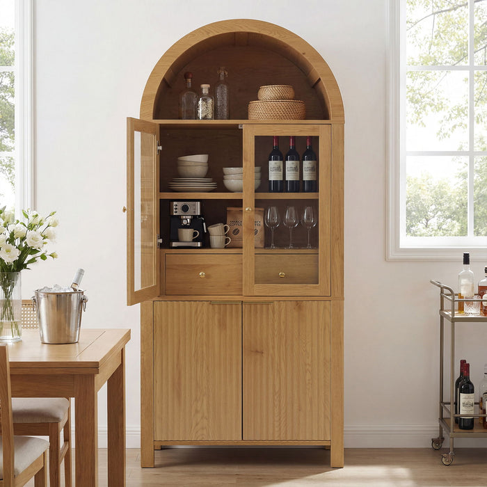 Fluted Tall Arched Pantry Cabinet With Adjustable Shelves