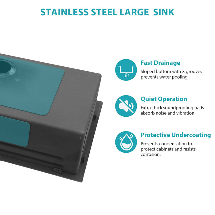 33" Stainless Steel Single Bowl Kitchen Sink With Waterfall Flow