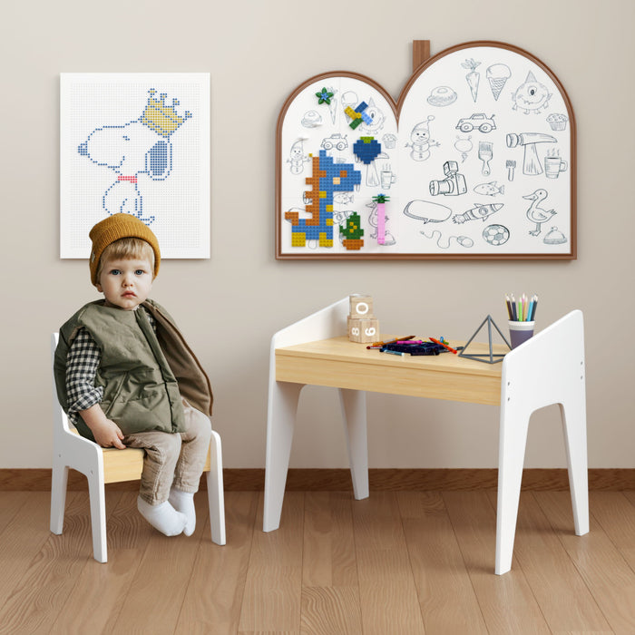 Table Set With 1 Chair, Children Study Table For Ages 2 - 8 - White