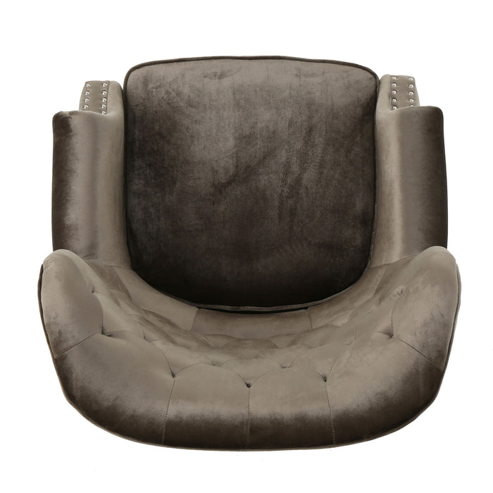 Elegant Velvet Club Chair With Handcrafted Details - Gray
